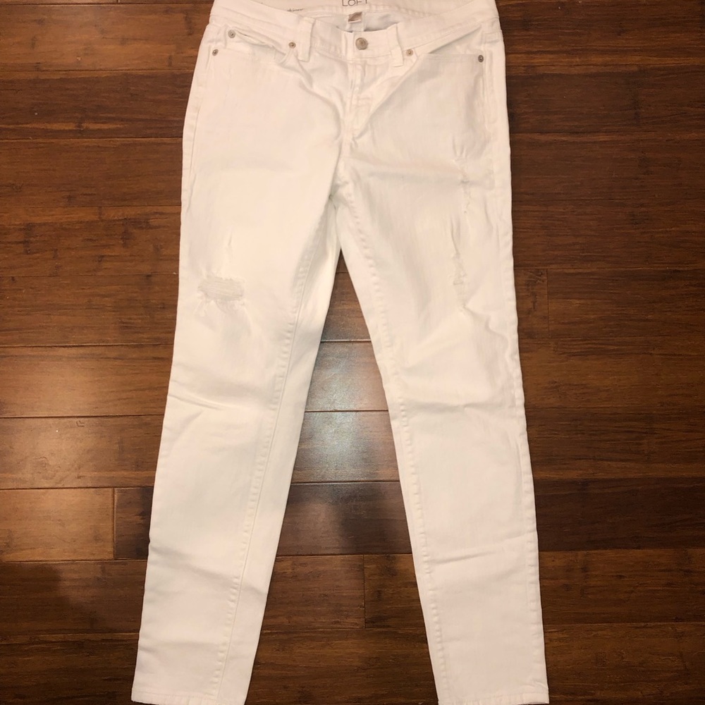 LOFT  Modern Skinny White  Distressed Jeans   SZ 6